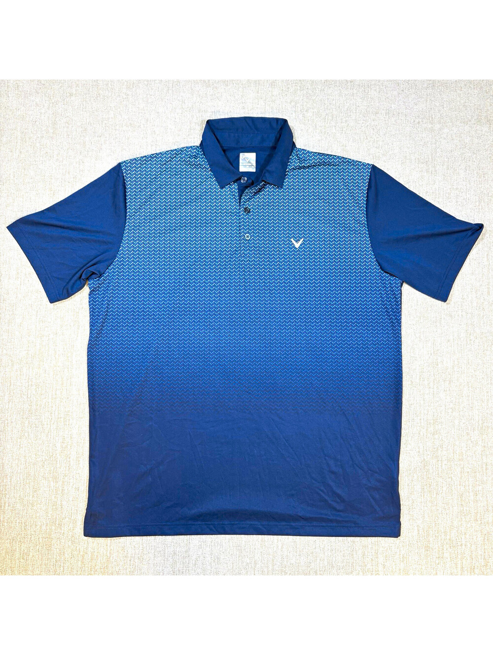 Callaway Opti-Dri Golf Polo Mens XL Navy Blue Chevron Ombre Fade Geometric Print
